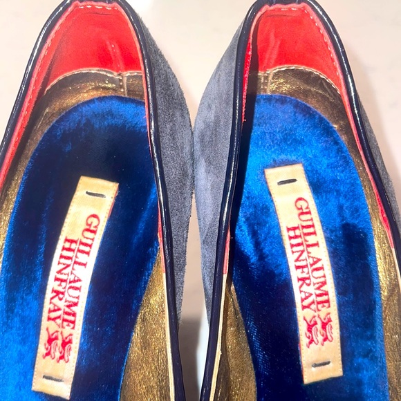 Guillaume Hinfray Blue Gold Suede Platform Shoes - Picture 11 of 11